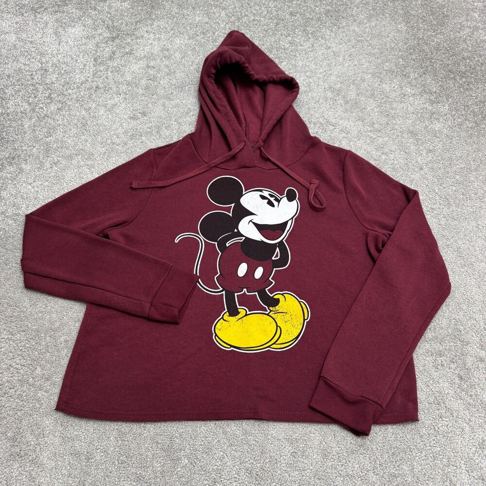 Disney Mickey Mouse Pullover Hoodie Women XL Maroon Cozy Fleece Classic Graphic